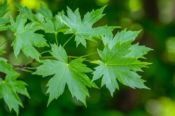 Fresh green leaves in spring and bokeh background.