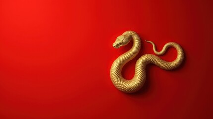 Obraz premium Majestic Golden Snake on Red Background