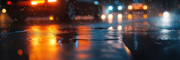 Fototapeta premium Night City Rain: Reflections of Urban Lights