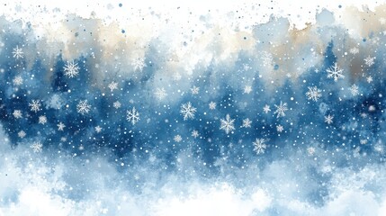 Watercolor winter snowfall background