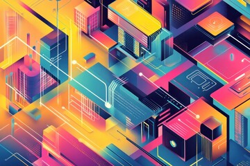 Abstract Colorful Geometric Patterns in Bright Neon Shades and Futuristic Designs