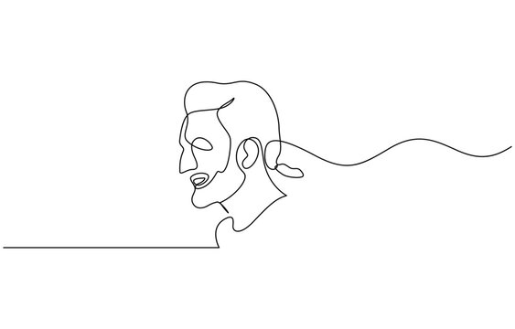 Continuous one line drawing of man portrait. Hairstyle. Fashionable men's style, Continuous one line drawing of adult man portrait with beard and mustache. Fashionable men's style vector illustration.
