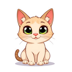 "Adorable Cartoon Cat with Big Green Eyes Sitting"