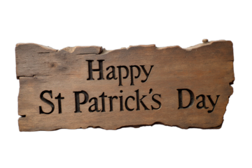 St. Patrick’s Day Concept: A rustic wooden sign with "Happy St. Patrick’s Day" carved into it.