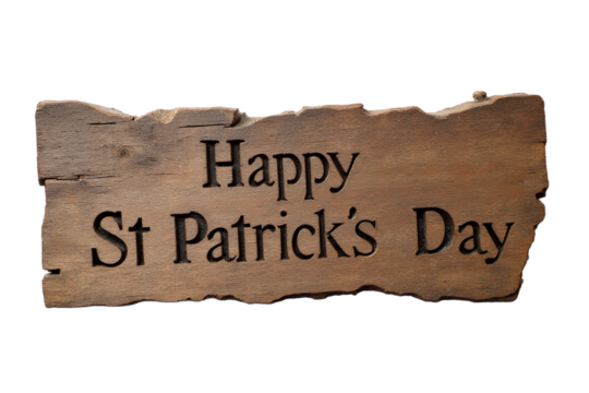 St. Patrick’s Day Concept: A rustic wooden sign with "Happy St. Patrick’s Day" carved into it. - Powered by Adobe