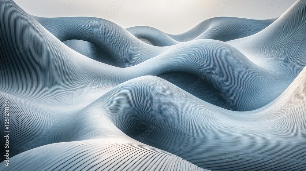 Wall mural smooth textured waves under soft light, abstract background, design element