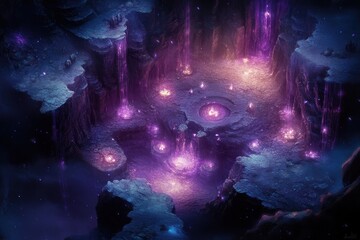 Fototapeta premium Mystical Cave Elevation with Illuminated Rock Formations for Fantasy RPG