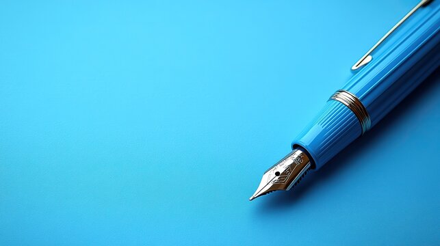 An open blue reminder and pen rest on a pastel blue background with copyspace.