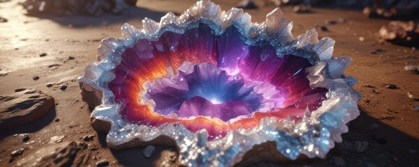 Obraz premium Abstract geode crystal formation on the ground, abstract, rocks, formation