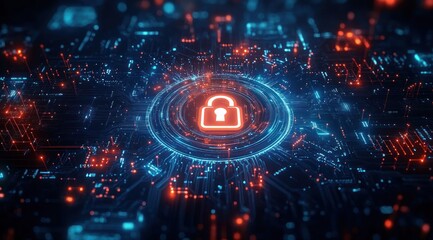 Obraz premium Advanced Technology Security Interface in a Futuristic Digital Landscape
