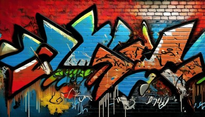 seamless pattern of colorful grunge graffiti on red brick wall background illustration graphic resource