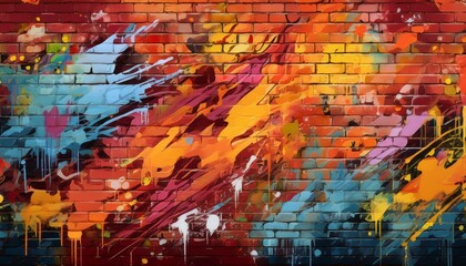 Obraz premium seamless pattern of colorful grunge graffiti on red brick wall background illustration graphic resource