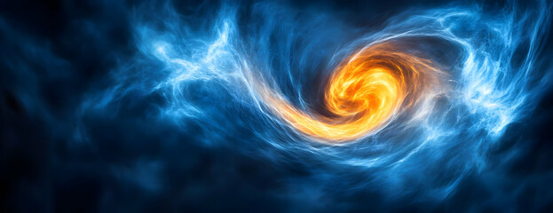 Fiery blue swirl cosmic energy, dark backdrop