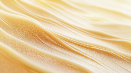 Close-up of golden textured fabric with smooth, flowing waves, symbolizing elegance and softness,...