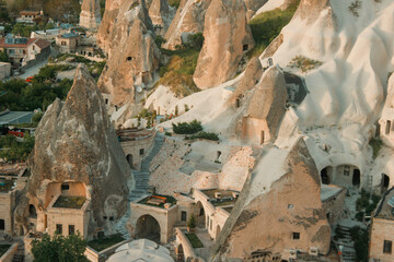 The cityscape of Cappadocia, Turkey, showcasing its iconic rock formations.