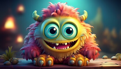 Naklejka premium cute expressive 3d cartoon monster with big eyes