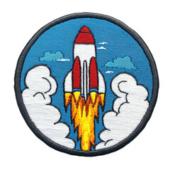 Colorful Rocket Launch Patch with Clouds and Flames Embroidery