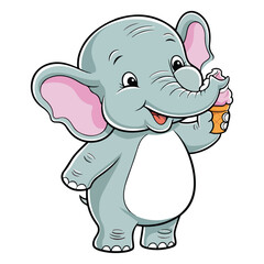 A cute baby elephant with ice cream