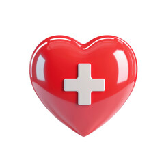 Shiny Red Heart Symbol with Medical Plus Sign for Health Concepts