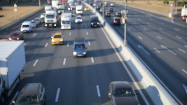 Moscow ring road with heavy traffic and cars. Moscow, September 25, 2024