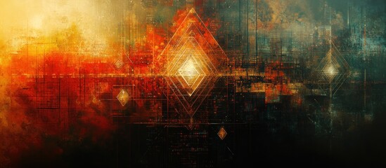 Fototapeta premium Glowing Diamond Portal in Fiery Abstract Landscape