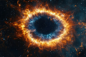 Naklejka premium A serene night sky with a bright planetary conjunction in the center, surrounded by shimmering stars and a silhouetted landscape below.