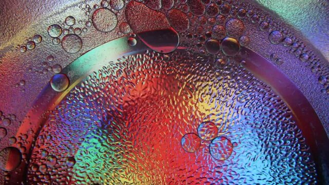Burbujas flotando en el l&iacute;quido formando esferas con movimiento circular y aleatorio, forma un original y bello dise&ntilde;o abstracto con el fondo texturado mulcicolor.