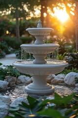 Elegant Three Tiered Stone Fountain Garden Decor