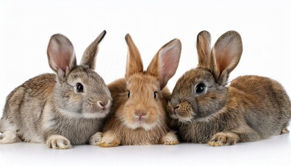 Fototapeta premium three cute rabbits posing together isolated on white background