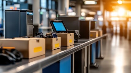 Airport check-in counter with technology
