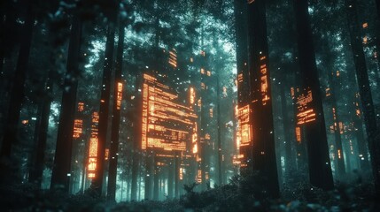 Obraz premium Glowing Forest Structure, Digital Art, Mystical, Fantasy, Background