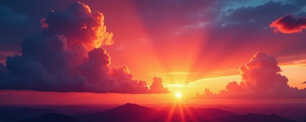 Obraz premium Fiery red and gold sunset clouds blaze across the twilight sky , beautiful, golden, picture