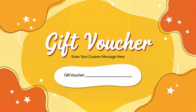 Vibrant gift voucher design with geometric shapes and playful accents, celebration