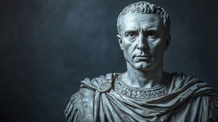 Roman emperor bust, dark background, history, leadership