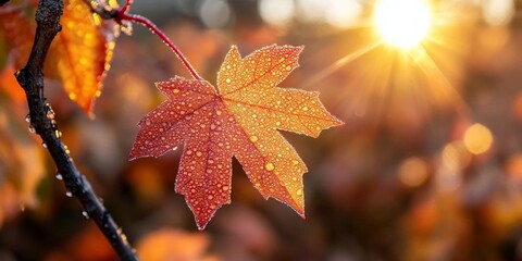 Fototapeta premium Dew Droplet on Leaf Sparkling in Sun, Generative AI