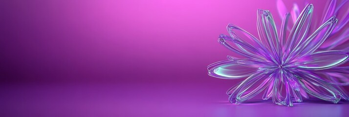 Obraz premium Abstract Glass Flower on Purple Background - Iridescent glass flower art on a purple background. Modern, elegant design.