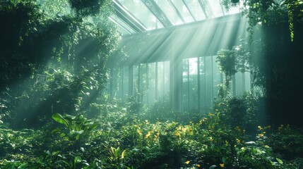 Sunbeams Illuminate Lush Indoor Conservatory