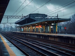 Fototapeta premium Train Station Platform in the Evening