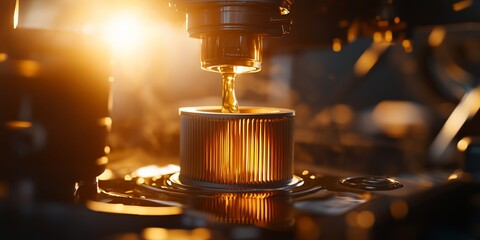 Oil filter filling, factory process, industrial background