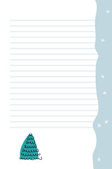 Creative writing paper featuring a festive tree design and a light blue background