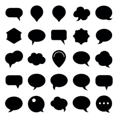 Collection of Black Solid Speech Bubbles and Thought Clouds