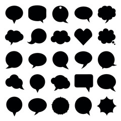 Collection of Black Solid Speech Bubbles and Thought Clouds