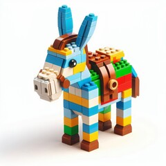 Fototapeta premium 3D toy brick construction of a charming and colorful donkey animal