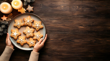 Baking delicious christmas cookies home kitchen food photography cozy setting top-down view holiday spirit