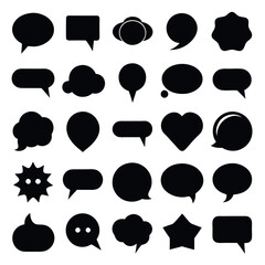 Collection of Black Solid Speech Bubbles and Thought Clouds