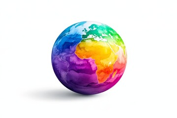Colorful Globe Earth Map - Vibrant watercolor-style globe showcasing continents in rainbow hues, ideal for global concepts.