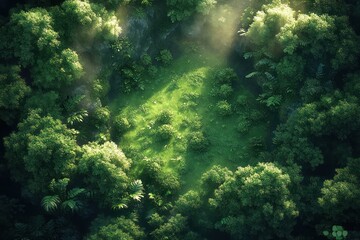 Lush Green Clearing in Shadow Forest Digital Landscape for Fantasy RPG
