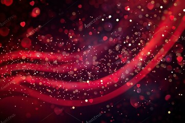 Red heart bokeh background for Valentine's Day celebration. Shiny red hearts pattern on a dark red abstract blurred texture. Love and romance concept