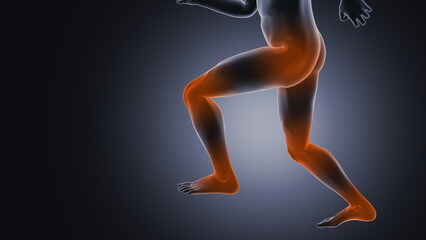 Obraz premium Running man with flesh highlighted on the hips, legs, and feet