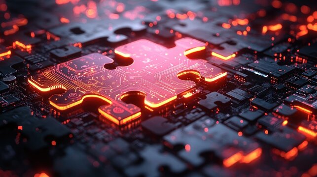 Microservices Integration with Circuit Patterns and Neon Puzzle Pieces